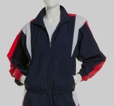 Image of Reebok Women's Blue White Red Full Zip Colorblocked Logo Track Jacket Size M