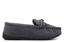Image of Mens Real Suede Moccasin Slippers Genuine Leather Moccasins Rubber Sole Grey