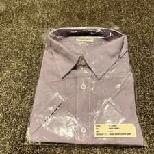 Image of Dimensions Shirt Mens 17.5 White Purple Striped Casual Short Sleeve Button Up