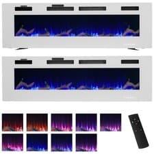 Image of 50/60inch Electric Fire Media Wall Glass Fireplace LED Free Stand/Insert Mounted