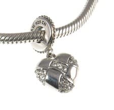 Image of Chamilia 925 silver & crystal CLEAR WOVEN HEART dangle charm bead, love, wedding