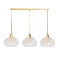 Image of Corinne Brushed Gold 3 Way Drop Pendant Ceiling Light Clear Twill Glass Shade