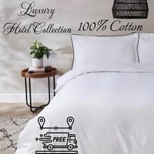 Image of 100% Cotton Hotel Collection Double Duvet Cover Set Piped Edged White RRP £44.99