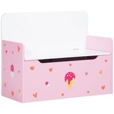 Image of 2 in 1 Wooden Kids Storage Bench Toy Box with Safety Rod Kids Furniture Pink New