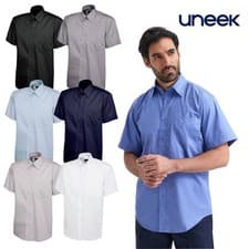 Image of Uneek Mens Oxford Pinpoint Shirt Short Sleeve Wrinkle Free Button Collar Pocket