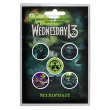 Image of OFFICIAL LICENSED - WEDNESDAY 13 - NECROPHAZE 5 BADGE PACK METAL