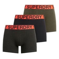 Image of Superdry Boxer Shorts 3 Pack Underwear Mid Length Triple Pack Black Khaki Stripe