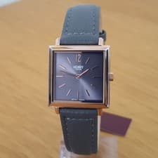 Image of Ladies Classic Henry London Heritage Gray Leather Rose-Gold Square Dress Watch