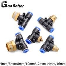 Image of Male Push In Fit Pneumatic Fittings Air Line Water Hose Tube Fitting Tee T piece