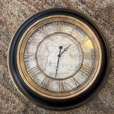 Image of Large Black World Map Clock Vintage Style