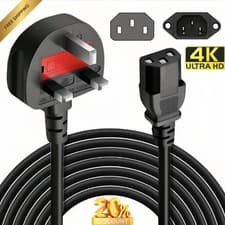 Image of UK Kettle 13A Lead Power Cable IEC C13 Mains 1m, 2m, 2.5m, 3m, 4m, 5m, 6m, 10m