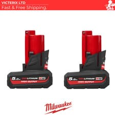 Image of Milwaukee M12HB5 12v 5ah High Output Battery x 2 (Twin Pack)