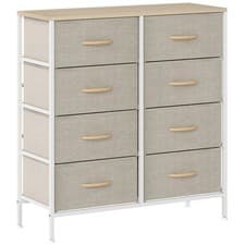 Image of HOMCOM 8 Drawer Fabric Chest of Drawers w/ Wooden Top for Hallway Maple