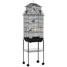 Image of PawHut Metal Bird Cage with Plastic Swing, Perch, Food Container, Tray, Handle,