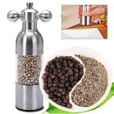Image of Kitchen Stainless Steel Salt Pepper Mill Grinder Clear Manual Tool Adjustable UK