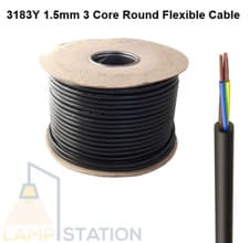 Image of 3183Y 1.5mm 3 Core 15A Electrical Flexible Lighting Cable Round Mains Wire BLACK