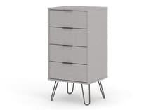 Image of Compact 4-Drawer Narrow Chest Antique Waxed Pine Metal Feet Industrial Look