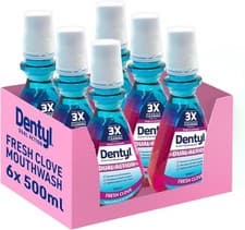 Image of Dentyl Dual Action Mouthwash 6x500ml – Clove, 12hr Fresh Breath, Alcohol-Free