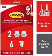 Image of Command Broom Gripper, 2 Broom Holders and 6 Adhesive Strips - Suitable for
