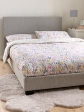 Image of Riley Fabric Small Double Bed Frame Light Grey Upholstered Headboard
