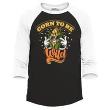 Image of Corn to be Wild Raglan Baseball Funny Corn Sunglasses Dad Joke Shirt