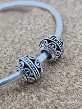 Image of 2 Authentic Elegant Flower Silver Spacer European Charm Beads  
