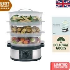 Image of Healthy 9L Food Steamer - 60-Minute Timer, Instant Steam & Visible Water Gauge