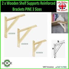 Image of 2 x Wooden Shelf Supports Reinforced Brackets PINE 3 Sizes
