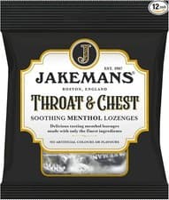 Image of Jakemans Throat & Chest 73g - Pack of 12 - Soothing Menthol Lozenges - Suitable