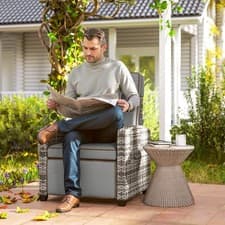 Image of Rattan Garden Recliner, Reclining Sun Lounger with Flip Table