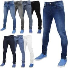 Image of Mens Skinny Super Stretch Jeans Slim Fit Basic Denim Trousers Pants All Waists