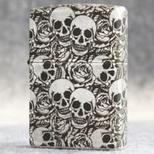 Image of Zippo lighter 121FB Antique Silver Custom Design/ Skull & Rose Pattern New one