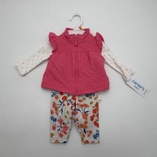 Image of Carters Baby Girls Newborn 3Piece Quilted Vest Bodysuit Leggings Set Pink Floral