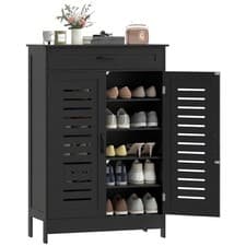 Image of HOMCOM Modern Shoe Storage Cabinet with Louvered Doors and Drawer, Black