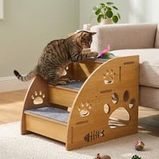 Image of 3 Steps Wooden Dog Stairs Ladder Pet Ramp Step Stairs Cat Puppy for Bed Sofa NEW