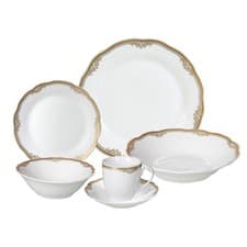 Image of Stylish and Elegant 24 Piece Fine Wavy Edge Porcelain Dinnerware Set - White