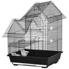 Image of Metal Bird Cage with Plastic Perch Food Container Swing Ring Handle - Black