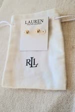 Image of Lauren Ralph Lauren Gold-toned Bead Studs Earrings New With Tag And Pouch