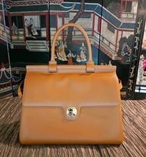 Image of JEMMA VEGAN Handbag Satchel Emma Traveler Brown Vegan Leather Bag NWOT STUNNING