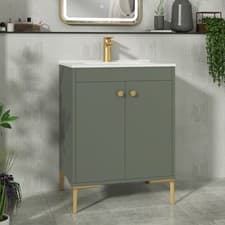 Image of 600mm Floor Standing Bathroom Vanity Unit Cabinet with 2 Doors & Ceramic Basin