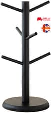 Image of Black Mug Tree & Cup Stand with Kitchen Towel Holder | Countertop Rack UK