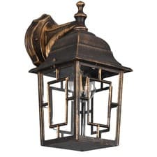 Image of Antique Brass and Clear Glass Vintage Outdoor Down Lantern Wall Light 30cm
