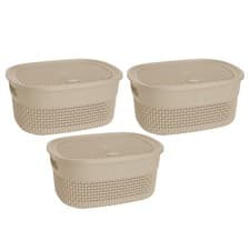 Image of [Set of 3] 4 LITRES Plastic Storage Basket with Lid Tidy Organiser