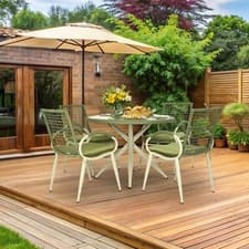 Image of Rattan Garden Dining Set Glass Table 4 Chairs Grey/Green Outdoor Furniture 5PCS
