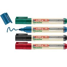 Image of Edding 28 EcoLine Whiteboard Markers | Total 12 | 3 x(Black, Red, Blue & Green)