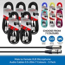 Image of 5 x Male to Female XLR Microphone Cables Patch Leads Balanced 0.5m-20m 6 Colours