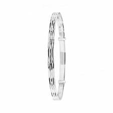 Image of Sterling Silver Ladies Round Diamond Cut Expandable Bangle