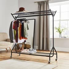 Image of Clothing Rail Heavy Duty 6ft 5ft 4ft Hanging Clothes Shoe Hat Rack Shelf Wheels