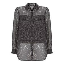 Image of BNWT Mint Velvet polka spot print long blouse Size 8 BLACK WHITE chiffon &bag