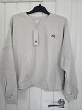 Image of Adidas Beige Essentials Small Logo Feel Cozy Sweatshirt Loose fit; Crewneck